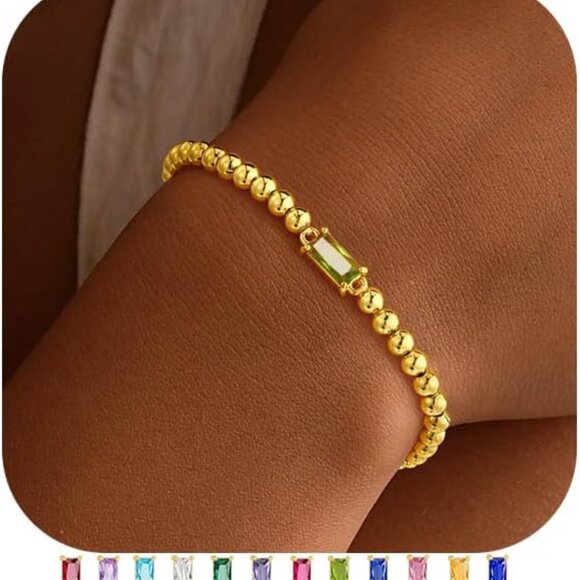 Elegant 14K Gold-Plated Birthstone Bracelet | Adjustable for All Wrist Sizes - Picture 1 of 7